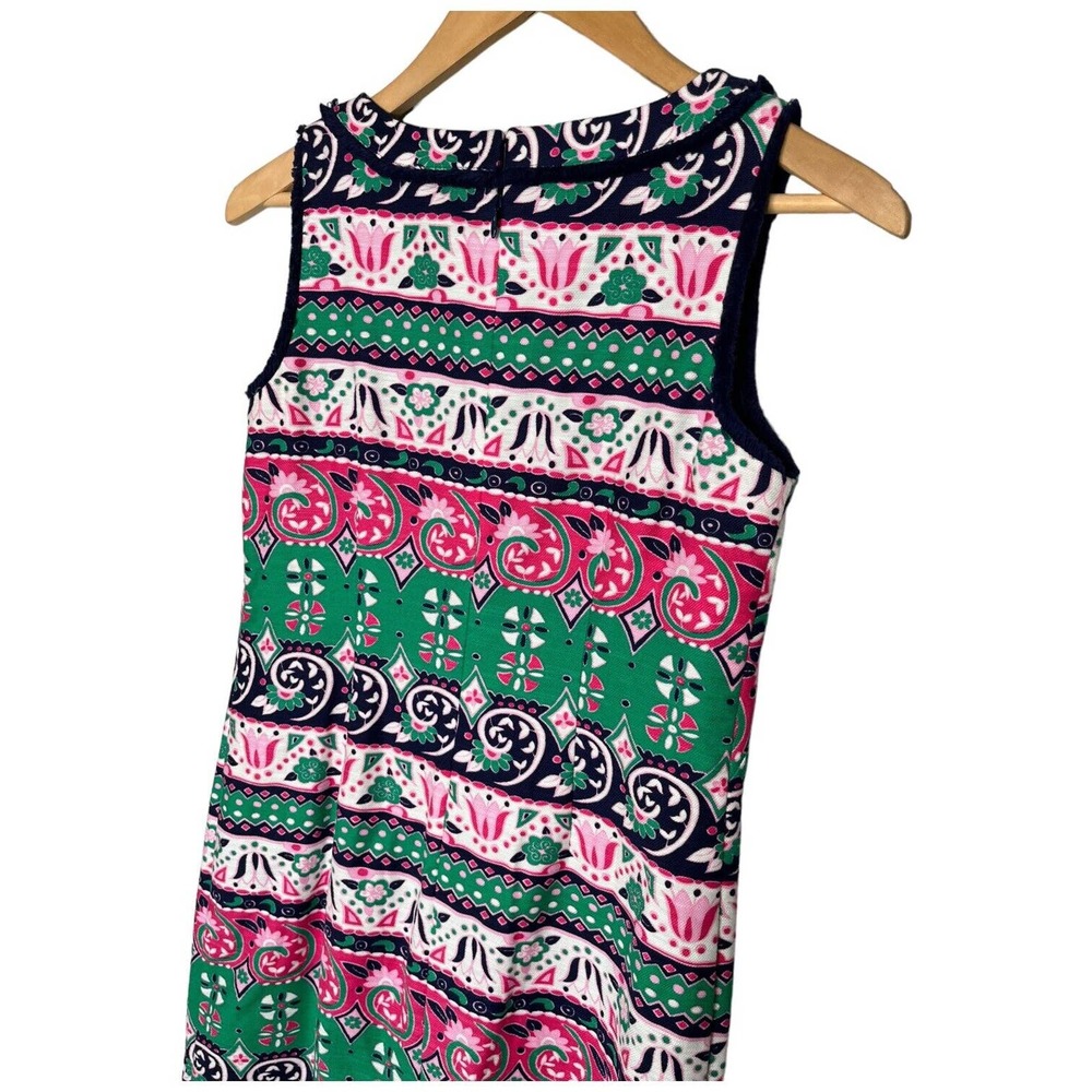 Talbots Womens Shift Dress Size 2P Sleeveless Multicolor Geometric Fringe Knee - Picture 7 of 12